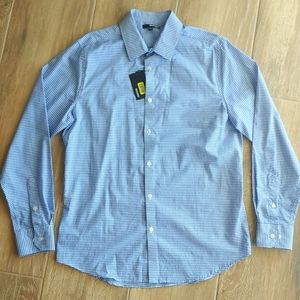 NWT Murano Men's Size Large Slim Fit Dress Shirt, 100% Cotton, Blue and White
